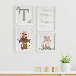 Quadros para quarto de bebê São Francisco com Oração e Inicial