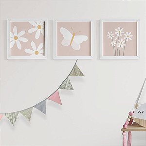 Quadros para quarto de bebê Margaridas e Borboleta