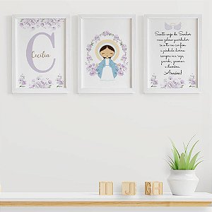 Quadros para quarto de bebê Nossa Senhora das Graças Santo Anjo Inicial e Nome