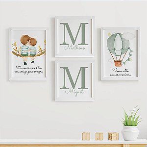 Quadros para quarto de bebê Irmãos Inicial e Nome Balão