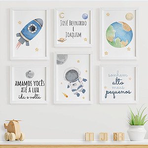 Quadros infantis para irmãos meninos Astronauta com Nomes e Frases