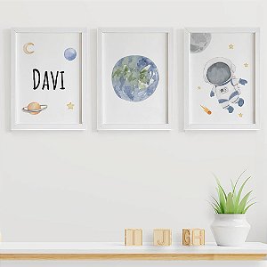Quadros para quarto de bebê Nome Planeta e Astronauta
