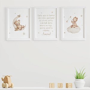 Quadros para quarto de bebê Santo Anjo e Ursinhos na Nuvem