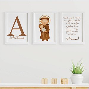 Quadros para Quarto de Bebê Santo Antônio e Oração Santo Anjo com Inicial e Nome