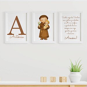 Quadros para Quarto de Bebê Santo Antônio e Oração Santo Anjo com Inicial e Nome