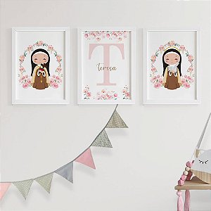 Quadros para quarto de bebê Santa Teresinha com Inicial e Nome