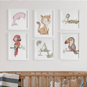 Quadros para quarto de bebê Fauna Brasileira com Inicial e Nome