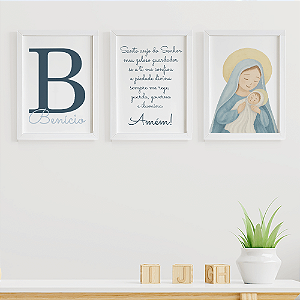 Quadros para quarto de bebê Santo Anjo Nossa Senhora com Inicial e Nome