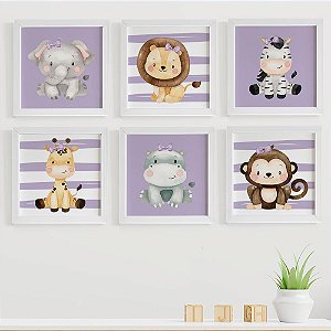 Quadros para quarto de bebê Safari Aquarela para Quarto de Menina