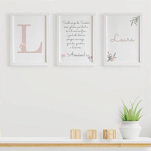 Quadros para quarto de bebê Santo Anjo do Senhor com Inicial e Nome