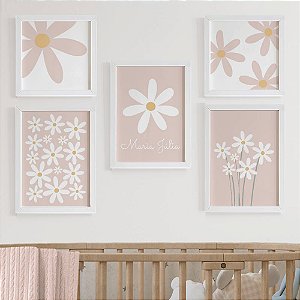 Quadros para quarto de bebê Margaridas com Nome
