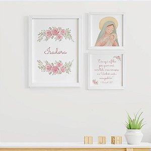 Quadros para quarto de bebê Nossa Senhora Eis aqui a filha por quem orei e Nome
