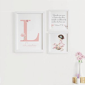 Quadros para quarto de bebê Guarda-me como a menina com Inicial e Nome