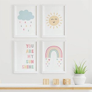 Quadros para quarto infantil You are my sunshine Arco Íris Sol Nuvem