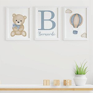 Quadro para quarto de bebê Urso Balão com Inicial e Nome