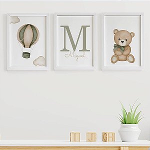 Quadro para quarto de bebê Balão Urso com Inicial e Nome