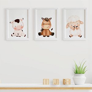 Quadros para quarto de bebê Fazendinha Vaca Cavalo e Ovelha