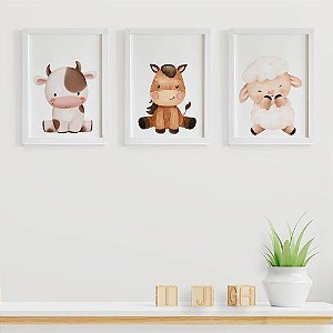 Quadros para quarto de bebê Fazendinha Vaca Cavalo Ovelha
