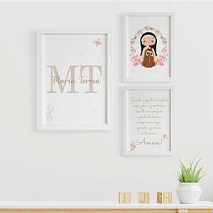 Quadros para quarto de bebê Santa Tereza Santo Anjo com Inicial e nome