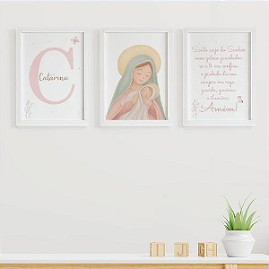 Quadros para quarto de bebê Santo Anjo Nossa Senhora Inicial e Nome