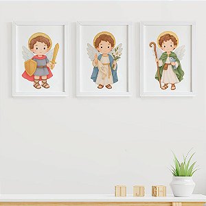 Quadros para quarto de bebê Arcanjos São Miguel São Gabriel São Rafael