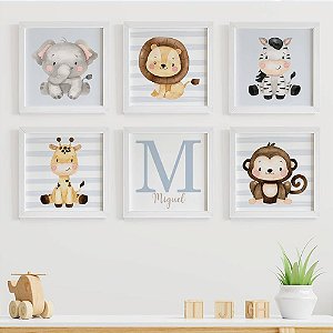 Quadros para quarto de bebê Safari Baby com Inicial e Nome