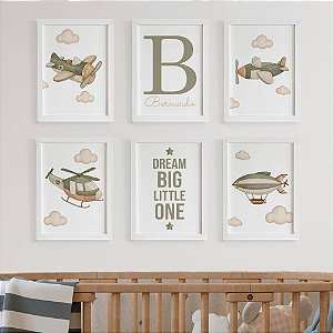 Quadros para quarto de bebê Avião com Frase Inicial e Nome