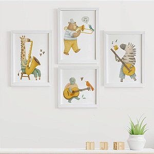 Quadros para quarto de bebê Animais Músicos