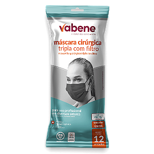 MÁSCARA TRIPLA COM FILTRO PRETA 12 UND