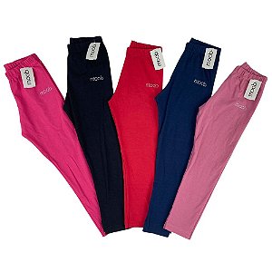 Kit 5 Calças Legging Infantil Menina em Malha Cotton - Cores Sortidas