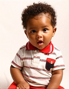 Conjunto Bebê Menino Dino/Listras: Body Gola Polo e Calça Mijão