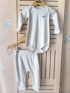 Conjunto Bebê Linha Clean: Body Manga Longa e Calça Mijão