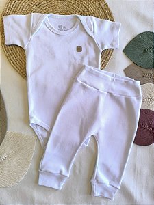 Conjunto Bebê Body Manga Curta e Calça Mijão Linha Clean