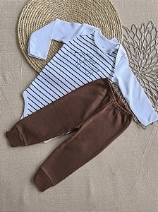 Conjunto Bebê Menino: Body Estampado e Calça Suedine