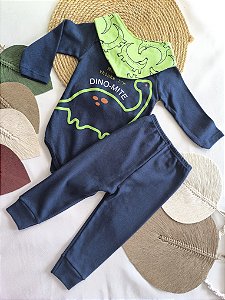 Conjunto Bebê Menino Dino Mite: Body, Calça e Babador