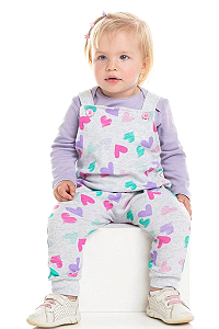 Conjunto Bebê Menina Love: Body Manga Longa e Jardineira