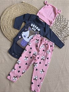 Conjunto Bebê Menina Raposinha: Body, Calça e Gorro