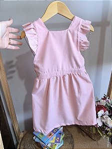 Vestido Salopete Menina em Linho Transpassado Modelo Isa
