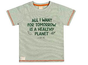 Camiseta Menino Verde Estampa "Healthy Planet"