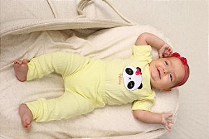 Conjunto Bebê Menina Canelado: Body e Calça com Bordado