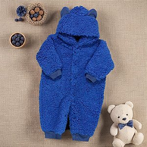 Macacão Bebê Pelúcia Teddy com Capuz e Orelhinhas