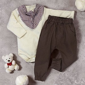 Conjunto Bebê Xadrezinho: Body e Calça em Ecolinho