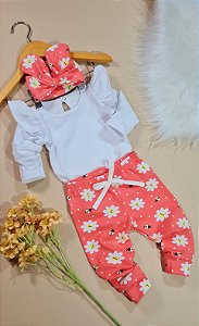 Conjunto Bebê Menina: Body Frufru, Calça e Faixa