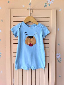 Macacão Bebê Manga Curta com Aplique de Cachorrinho