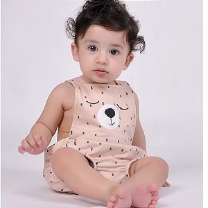 Romper Bebê Urso: Bordado de Focinho e Alças Transpassadas