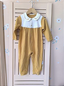 Macacão Bebê Manga Longa com Gola Bordada