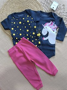 Conjunto 3 Peças Bebê Menina: 2 Bodys e Calça