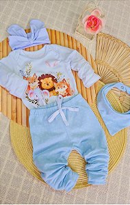 Conjunto Bebê 4 Peças: Body, Calça, Faixa e Bandana
