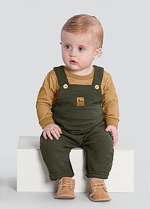 Conjunto Bebê Menino: Camiseta Estampa Cavalos e Jardineira Moletinho