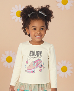 Blusa Infantil Menina Cotton Felpado com Tule Glitter